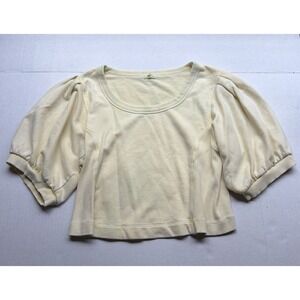 Aerie Butter Yellow Puff Sleeve Cropped Sweater Shirt Size Large